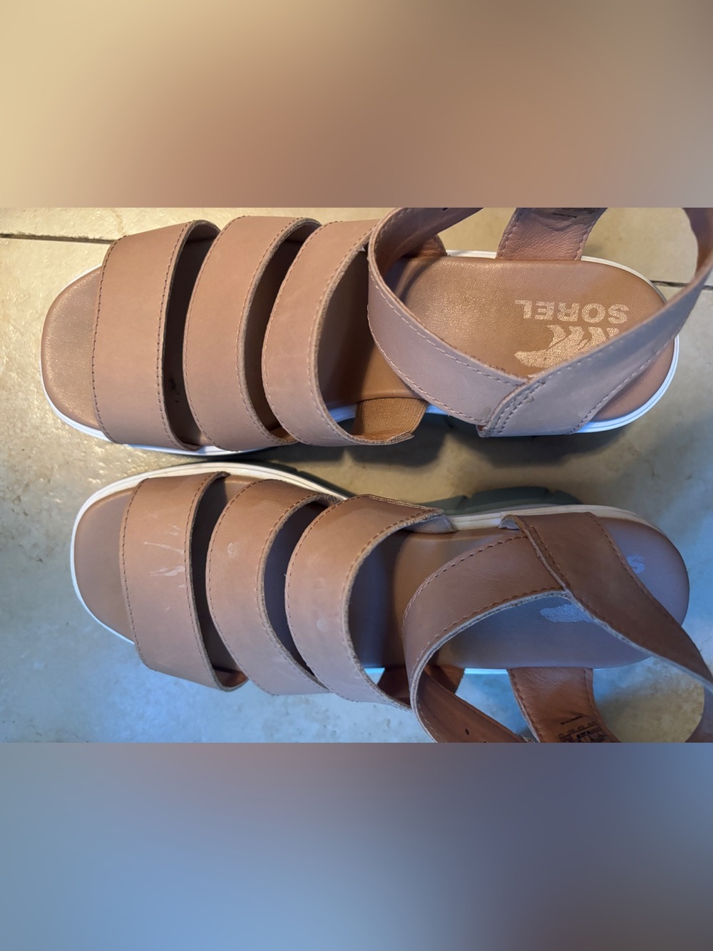 Sorel Tan Triple-Strap Sandals
